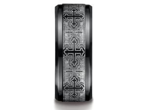 Benchmark Black Titanium 9Mm Comfort-Fit Cathedral Cross Design Ring Band Benchmark Black Titanium 9Mm Comfort-Fit Cathedral Cross Design Ring Band