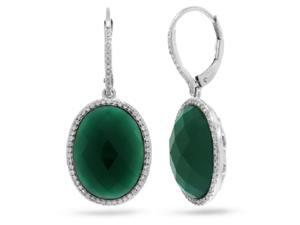 0.38ct Diamond & 14.25ct Green Agate 14k White Gold Dangle Earring 0.38ct Diamond & 14.25ct Green Agate 14k White Gold Dangle Earring