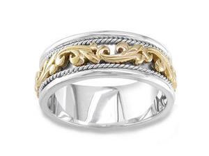 Men'S Handmade 14K Two Tone Gold Carved Braided Wedding Band (9.00 Mm) Men'S Handmade 14K Two Tone Gold Carved Braided Wedding Band (9.00 Mm)