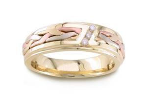 Men'S Handmade 14K Tri Colored Gold 3 Stone Diamond Braided Comfort-Fit Wedding Ring (0.09 Ctw) Men'S Handmade 14K Tri Colored Gold 3 Stone Diamond Braided Comfort-Fit Wedding Ring (0.09 Ctw)