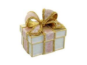 24k Gold Plated Pink & White Enamel Wrapped Gift Box Keepsake / Trinket Box - Gift Boxed 24k Gold Plated Pink & White Enamel Wrapped Gift Box Keepsake / Trinket Box - Gift Boxed