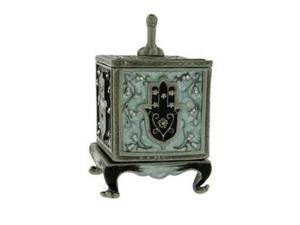 Green Enamel Dreidle Box Keepsake / Trinket Box w/ Hamsa for Hannukah - Gift Boxed Green Enamel Dreidle Box Keepsake / Trinket Box w/ Hamsa for Hannukah - Gift Boxed