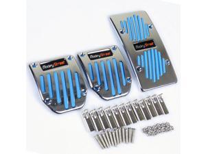 Universal Polish Aluminum Chrome/Blue Rubber Plate Manual Gas/Clutch/Brake Racing Style Car Foot Pedals Cover Pads Universal Polish Aluminum Chrome/Blue Rubber Plate Manual Gas/Clutch/Brake Racing Style Car Foot Pedals Cover Pads