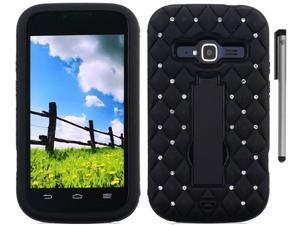 For ZTE Concord 2 Z730 Rugged Heavy Duty Studded Diamond Design Armor Kickstand Phone Protector Cover Case Accessory with Stylus Pen For ZTE Concord 2 Z730 Rugged Heavy Duty Studded Diamond Design Armor Kickstand Phone Protector Cover Case Accessory with Stylus Pen