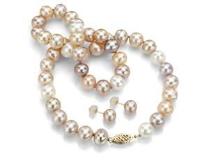 14k Yellow Gold 10-11mm Multi Pink Cultured Freshwater Pearl High Luster Necklace 18" and a Matching Stud Earring Set 14k Yellow Gold 10-11mm Multi Pink Cultured Freshwater Pearl High Luster Necklace 18" and a Matching Stud Earring Set