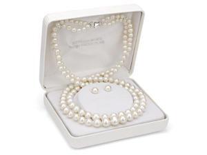 Sterling Silver 4-9mm White Freshwater Pearl Graduated 2 Row Necklace 18" with 7-8mm Stud Earring Set Sterling Silver 4-9mm White Freshwater Pearl Graduated 2 Row Necklace 18" with 7-8mm Stud Earring Set