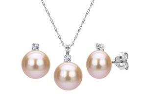La Regis Jewelry Sterling Silver 7-8mm Pink Cultured Freshwater Pearl with .75tcw Genuine CZ Earrings and 18" Chain Length Pendant Jewelry Set La Regis Jewelry Sterling Silver 7-8mm Pink Cultured Freshwater Pearl with .75tcw Genuine CZ Earrings and 18" Chain Length Pendant Jewelry Set