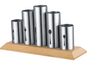 Bruntmor BRFH5 18/8 Stainless Steel Flatware Organizer Holder Caddy With Wood Base - Service for 12 Bruntmor BRFH5 18/8 Stainless Steel Flatware Organizer Holder Caddy With Wood Base - Service for 12