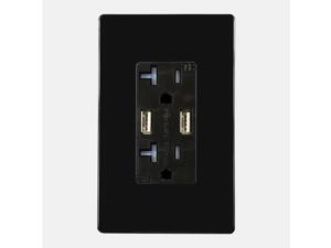 TOPGREENER TU2204A 4A High Speed In-Wall 20A Duplex USB Tamper Resistant Outlet, 2 Free Wall Plates, Black TOPGREENER TU2204A 4A High Speed In-Wall 20A Duplex USB Tamper Resistant Outlet, 2 Free Wall Plates, Black