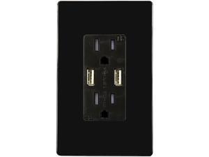 TOPGRENER TU2154A 4A High Speed USB Charger Receptacle 15A Duplex Tamper Resistant Outlet & 2 Free Wall Plates Black TOPGRENER TU2154A 4A High Speed USB Charger Receptacle 15A Duplex Tamper Resistant Outlet & 2 Free Wall Plates Black