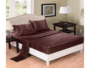 Honeymoon Super Soft Solid Satin 4PC Bedding Sheet Set - King Size - Chocolate Honeymoon Super Soft Solid Satin 4PC Bedding Sheet Set - King Size - Chocolate