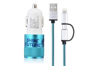 Car Charger Dual 2 Port Car Charger Adapter + 59 inch 2 in 1 Sync and Charge Cable Microusb Cable Connectors for Iphone 6 6plus 5s 5c 5, Ipad Air2 Mini Mini2 Mini3, Ipad 4th Gen and Android-Blue Car Charger Dual 2 Port Car Charger Adapter + 59 inch 2 in 1 Sync and Charge Cable Microusb Cable Connectors for Iphone 6 6plus 5s 5c 5, Ipad Air2 Mini Mini2 Mini3, Ipad 4th Gen and Android-Blue