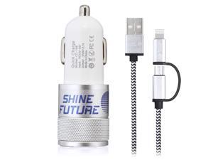 Car Charger Dual 2 Port Car Charger Adapter + 59 inch 2 in 1 Sync and Charge Cable Microusb Cable Connectors for Iphone 6 6plus 5s 5c 5, Ipad Air2 Mini Mini2 Mini3, Ipad 4th Gen and Android-Silver Car Charger Dual 2 Port Car Charger Adapter + 59 inch 2 in 1 Sync and Charge Cable Microusb Cable Connectors for Iphone 6 6plus 5s 5c 5, Ipad Air2 Mini Mini2 Mini3, Ipad 4th Gen and Android-Silver