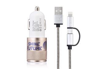 Car Charger Dual 2 Port Car Charger Adapter + 59 inch 2 in 1 Sync and Charge Cable Microusb Cable Connectors for Iphone 6 6plus 5s 5c 5, Ipad Air2 Mini Mini2 Mini3, Ipad 4th Gen and Android-Gold Car Charger Dual 2 Port Car Charger Adapter + 59 inch 2 in 1 Sync and Charge Cable Microusb Cable Connectors for Iphone 6 6plus 5s 5c 5, Ipad Air2 Mini Mini2 Mini3, Ipad 4th Gen and Android-Gold