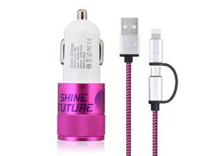 Car Charger Dual 2 Port Car Charger Adapter + 59 inch 2 in 1 Sync and Charge Cable Microusb Cable Connectors for Iphone 6 6plus 5s 5c 5, Ipad Air2 Mini Mini2 Mini3, Ipad 4th Gen and Android-Hot Pink Car Charger Dual 2 Port Car Charger Adapter + 59 inch 2 in 1 Sync and Charge Cable Microusb Cable Connectors for Iphone 6 6plus 5s 5c 5, Ipad Air2 Mini Mini2 Mini3, Ipad 4th Gen and Android-Hot Pink