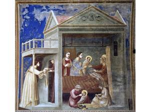 Giotto Di Bondone Scenes from the Life of the Virgin: 1. The Birth of the Virgin (Cappella Scrovegni (Arena Chapel), Padua) - 16" x 16" Premium Canvas Print Giotto Di Bondone Scenes from the Life of the Virgin: 1. The Birth of the Virgin (Cappella Scrovegni (Arena Chapel), Padua) - 16" x 16" Premium Canvas Print