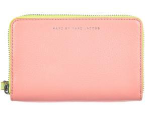 Marc by Marc Jacobs women's wallet leather coin case holder purse card bifold fluo coral pink Marc by Marc Jacobs women's wallet leather coin case holder purse card bifold fluo coral pink