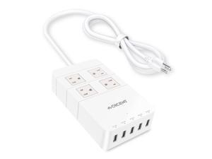 QICENT SC-4A5U-US-WH Home & Office Surge Protector with USB AC Multi-Outlet Travel Power Strip & 2500 Joules 4.9ft. Extended Power Cord for High-End Workstations QICENT SC-4A5U-US-WH Home & Office Surge Protector with USB AC Multi-Outlet Travel Power Strip & 2500 Joules 4.9ft. Extended Power Cord for High-End Workstations