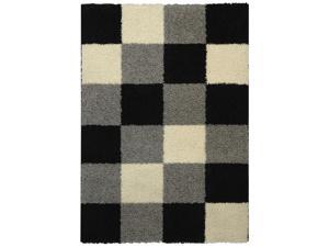Maxy Home Shag Checkerboard Squares Black Grey Ivory 6'7" x 9'3" Contemporary Area Rug Maxy Home Shag Checkerboard Squares Black Grey Ivory 6'7" x 9'3" Contemporary Area Rug