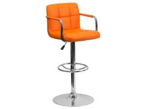 Flash Furniture Contemporary Orange Quilted Vinyl Adjustable Height Bar Stool with Arms and Chrome Base Flash Furniture Contemporary Orange Quilted Vinyl Adjustable Height Bar Stool with Arms and Chrome Base