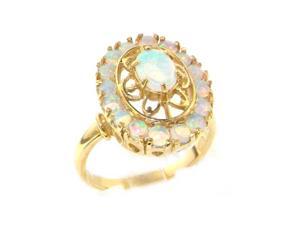 Luxury 9K Yellow Gold Womens English Made Large Colorful Fiery Opal Cluster Ring - Size 9.75 - Finger Sizes 5 to 12 Available Luxury 9K Yellow Gold Womens English Made Large Colorful Fiery Opal Cluster Ring - Size 9.75 - Finger Sizes 5 to 12 Available
