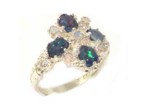 Luxury 9K White Gold Womens Opal 9 Stone Ring - Size 10.5 - Finger Sizes 5 to 12 Available Luxury 9K White Gold Womens Opal 9 Stone Ring - Size 10.5 - Finger Sizes 5 to 12 Available