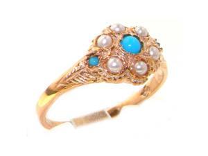 Luxury 9K Rose Gold Womens Turquoise & Pearl Vintage Style Cluster Ring - Size 5.75 - Finger Sizes 5 to 12 Available Luxury 9K Rose Gold Womens Turquoise & Pearl Vintage Style Cluster Ring - Size 5.75 - Finger Sizes 5 to 12 Available