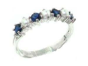 Exquisite Solid Sterling Silver Natural Sapphire & Pearl Ladies Eternity Ring - Size 9.5 - Finger Sizes 4 to 12 Available Exquisite Solid Sterling Silver Natural Sapphire & Pearl Ladies Eternity Ring - Size 9.5 - Finger Sizes 4 to 12 Available