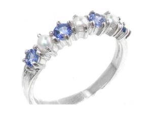 Elegant Solid Sterling Silver Natural Tanzanite & Pearl Ladies Eternity Ring - Size 9.5 - Finger Sizes 4 to 12 Available Elegant Solid Sterling Silver Natural Tanzanite & Pearl Ladies Eternity Ring - Size 9.5 - Finger Sizes 4 to 12 Available