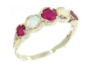 Genuine Solid Sterling Silver Natural Ruby & Fiery Opal Womens Eternity Ring - Size 5 - Finger Sizes 4 to 12 Available Genuine Solid Sterling Silver Natural Ruby & Fiery Opal Womens Eternity Ring - Size 5 - Finger Sizes 4 to 12 Available