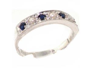 Solid English 925 Sterling Silver Genuine Natural Sapphire & Pearl Eternity Band Ring - Size 10.25 - Finger Sizes 4 to 12 Available Solid English 925 Sterling Silver Genuine Natural Sapphire & Pearl Eternity Band Ring - Size 10.25 - Finger Sizes 4 to 12 Available