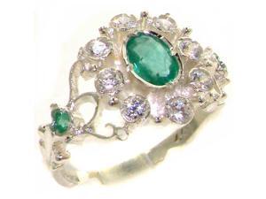 Solid 925 Sterling Silver Womens Emerald & Diamond Vintage Cluster Ring - Size 8.75 - Finger Sizes 4 to 12 Available Solid 925 Sterling Silver Womens Emerald & Diamond Vintage Cluster Ring - Size 8.75 - Finger Sizes 4 to 12 Available