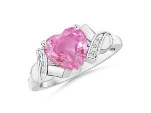 0.9ct. Solitaire Heart Pink Sapphire and Diamond Ribbon Shank Ring in 14K White Gold 0.9ct. Solitaire Heart Pink Sapphire and Diamond Ribbon Shank Ring in 14K White Gold