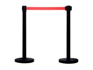 2 PCS SET RETRACTABLE BELT STANCHION, 36" TuffTex BLACK, 78" RED BELT 2 PCS SET RETRACTABLE BELT STANCHION, 36" TuffTex BLACK, 78" RED BELT