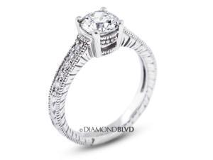 0.88 CT F-SI1 VG Round Earth Mined Diamonds 14K 4-Prong & Pave Vintage Engrave Wedding Ring 3.7gr 0.88 CT F-SI1 VG Round Earth Mined Diamonds 14K 4-Prong & Pave Vintage Engrave Wedding Ring 3.7gr