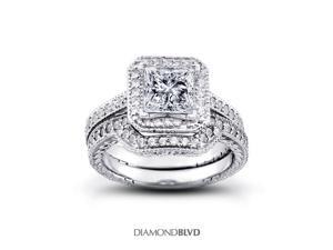 1.32 CT I-SI1 EX Princess Earth Mined Diamonds 14K V-Prong Vintage with Halo Matching Engagement Rings 8.83gr 1.32 CT I-SI1 EX Princess Earth Mined Diamonds 14K V-Prong Vintage with Halo Matching Engagement Rings 8.83gr