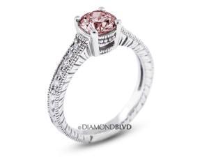 1.15 CT Pink-SI3 EX Round Earth Mined Diamonds 14K 4-Prong & Pave Vintage Engrave Wedding Ring 3.7gr 1.15 CT Pink-SI3 EX Round Earth Mined Diamonds 14K 4-Prong & Pave Vintage Engrave Wedding Ring 3.7gr