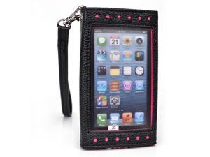 Kroo Black and Pink Clutch Purse with See Thru Screen for Apple iPhones 5 5s 5C 4S 4 Kroo Black and Pink Clutch Purse with See Thru Screen for Apple iPhones 5 5s 5C 4S 4