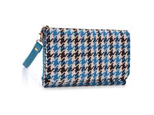Kroo Blue Houndstooth Clutch Wristlet Wallet with Back Zipper for Smartphone up to 4 Inch Kroo Blue Houndstooth Clutch Wristlet Wallet with Back Zipper for Smartphone up to 4 Inch