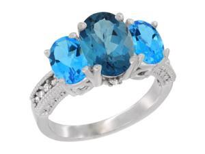 10K White Gold Natural London Blue Topaz Ring Ladies 3-Stone 8x6 Oval with Swiss Blue Topaz Ring Ladies 3-Stone 8x6 Oval Sides Diamond Accent, sizes 5 - 10 10K White Gold Natural London Blue Topaz Ring Ladies 3-Stone 8x6 Oval with Swiss Blue Topaz Ring Ladies 3-Stone 8x6 Oval Sides Diamond Accent, sizes 5 - 10