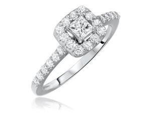 3/4 Carat T.W. Princess, Round Cut Diamond Ladies Engagement Ring 10K White 3/4 Carat T.W. Princess, Round Cut Diamond Ladies Engagement Ring 10K White