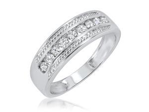 3/4 Carat T.W. Round Cut Ladies Same Sex Wedding Band Set 14K White Gold- Size 5 3/4 Carat T.W. Round Cut Ladies Same Sex Wedding Band Set 14K White Gold- Size 5