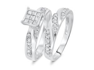 3/4 Carat T.W. Round, Princess Cut Diamond Engagement Ring and Women's Wedding 3/4 Carat T.W. Round, Princess Cut Diamond Engagement Ring and Women's Wedding