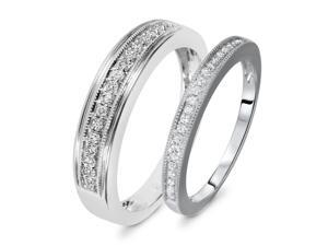 1/3 Carat T.W. Round Cut Diamond His And Hers Wedding Band Set 14K White Gold- 1/3 Carat T.W. Round Cut Diamond His And Hers Wedding Band Set 14K White Gold-
