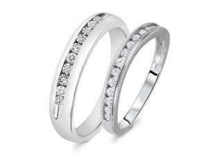 1/2 Carat T.W. Round Cut Diamond His And Hers Wedding Band Set 14K White Gold- 1/2 Carat T.W. Round Cut Diamond His And Hers Wedding Band Set 14K White Gold-