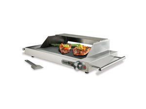 Ribbed Glass Electric Grill with Windscreen / Splatter Shield & Warmer Rack Ribbed Glass Electric Grill with Windscreen / Splatter Shield & Warmer Rack