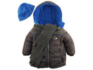 iXtreme Little Boys' Plaid Expedition Puffer Winter Coat Scarf and Hat Set, Charcoal, 4T iXtreme Little Boys' Plaid Expedition Puffer Winter Coat Scarf and Hat Set, Charcoal, 4T