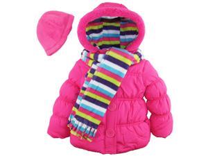 Pink Platinum Little Girls' Puffer Coat with Stripe Scarf and Hat, Pink Glow, 2T Pink Platinum Little Girls' Puffer Coat with Stripe Scarf and Hat, Pink Glow, 2T
