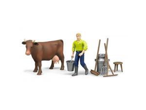 Farmer with Cow & Farming Accessories - Vehicle Toy by Bruder Trucks (62605) Farmer with Cow & Farming Accessories - Vehicle Toy by Bruder Trucks (62605)