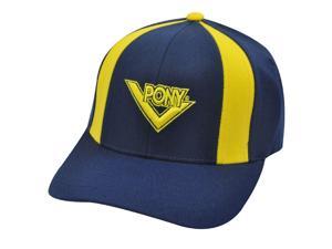 PONY MENS NAVY BLUE YELLOW HAT CAP FLEX FIT MED LARGE PONY MENS NAVY BLUE YELLOW HAT CAP FLEX FIT MED LARGE